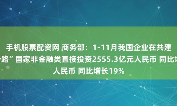 手机股票配资网 商务部：1-11月我国企业在共建“一带一路”国家非金融类直接投资2555.3亿元人民币 同比增长19%
